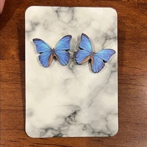Blue‎ Wooden Butterfly Stud Earrings